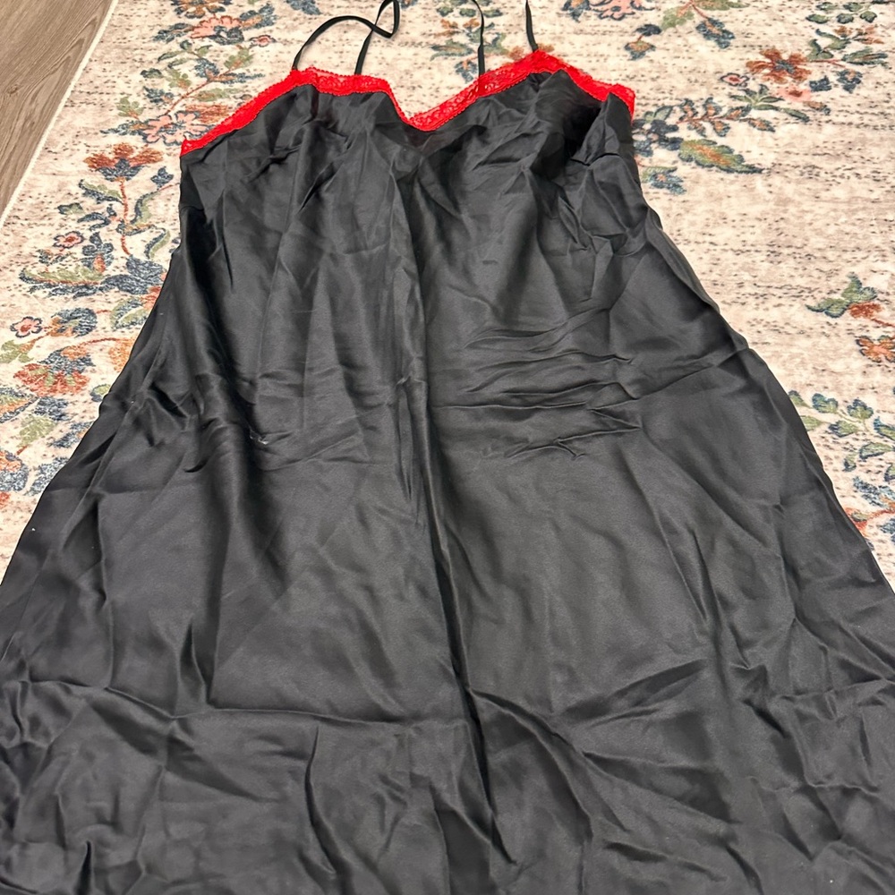 Black Slip Dress gown  with Red Lace Trim